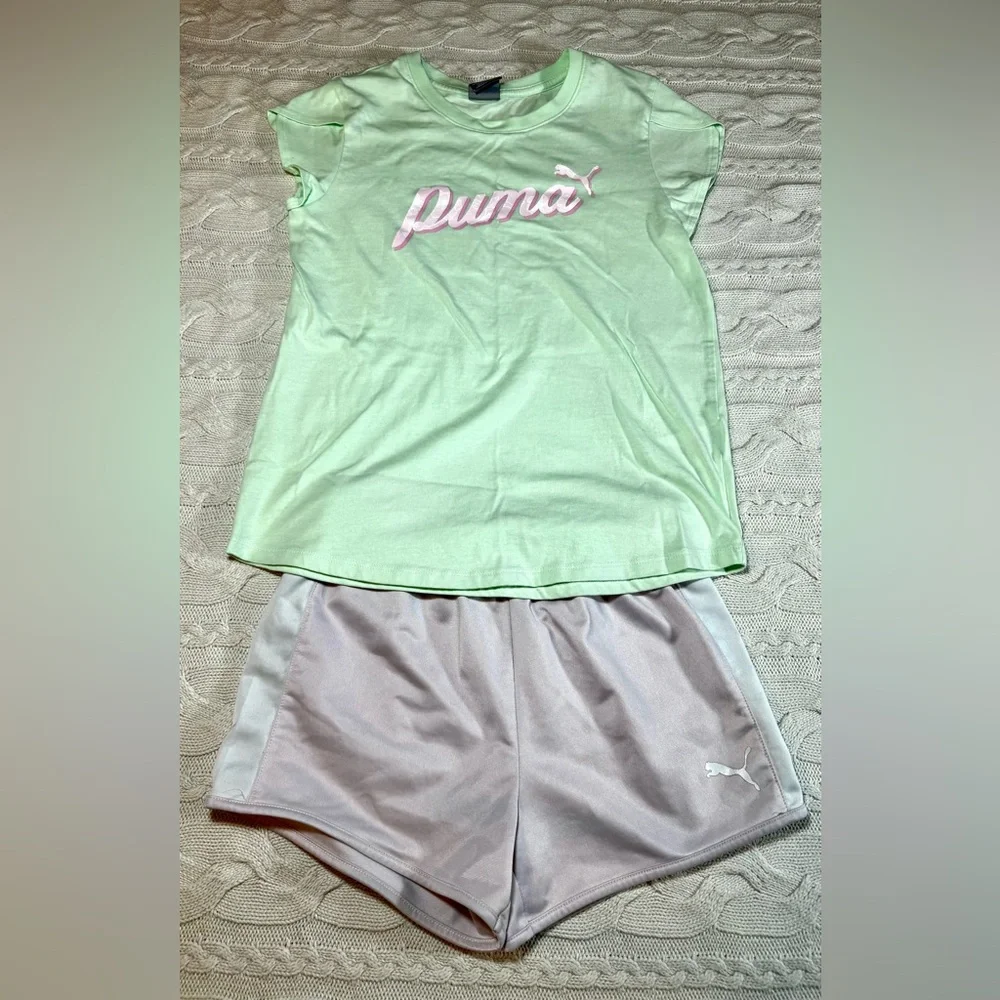 Puma Light Green Tee and Light Pink Shorts Set Size Large #1105 - Picture 2 of 13